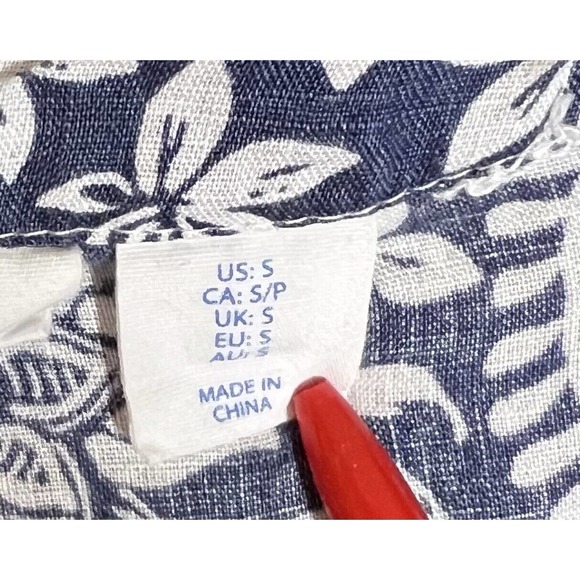 Sigrid Olsen Linen V-Neck Floral Paisley Top Womens Size Small Blue White - Picture 4 of 7